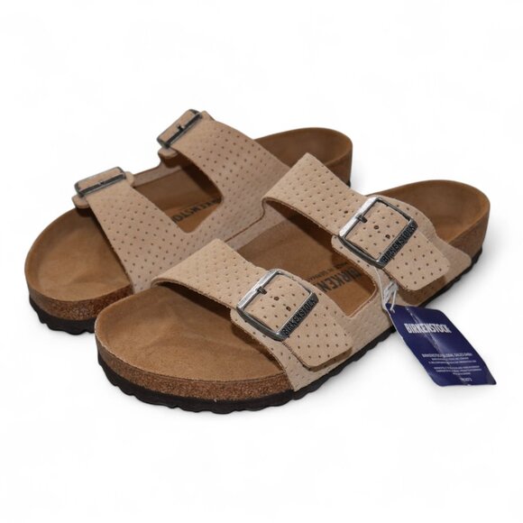 Birkenstock Men's Arizona Suede Embossed Sandals Size 10 Beige Flip Flops NWT - Picture 6 of 16